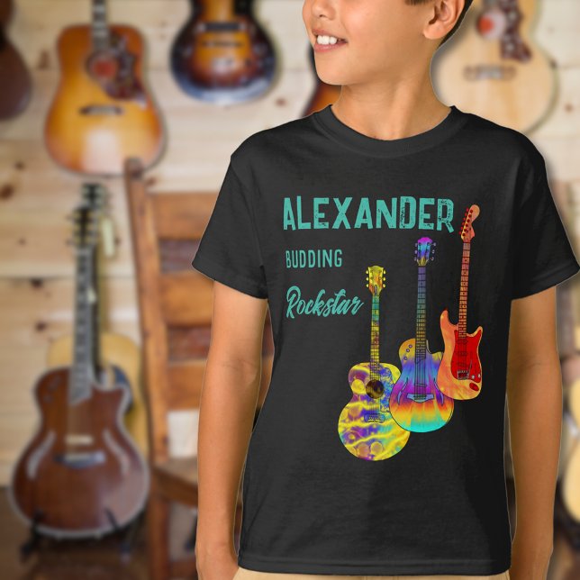 Camiseta guitaristas coloridos guitaristas (Colorful guitar custome name budding rockstar tshirt for guitarists musicians and music lovers)