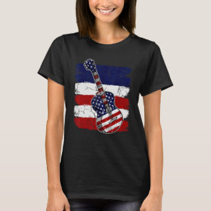 Camiseta Guitarra 4 De Julho Apresenta Bandeira Americana U
