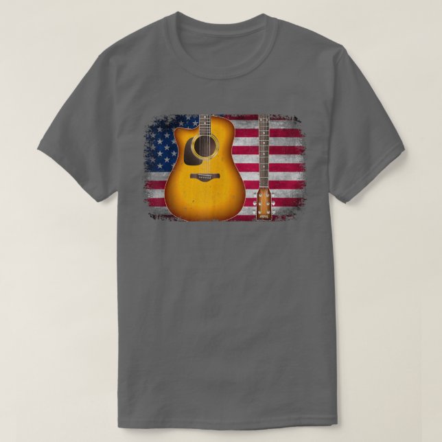 Camiseta Guitarra 4 de julho - Bandeira Americana para Home (Frente do Design)