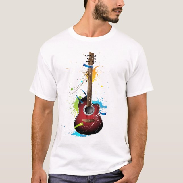 Camiseta Guitarra acústica com splatters da pintura (Frente)