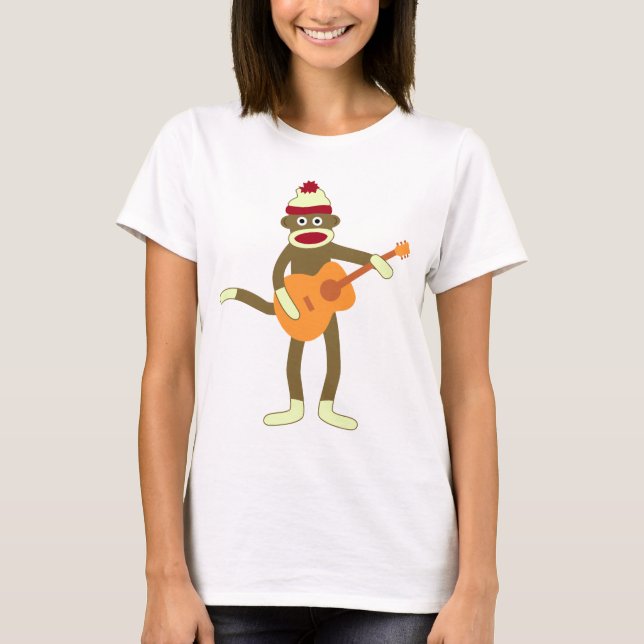 Camiseta Guitarra acústica do macaco da peúga (Frente)