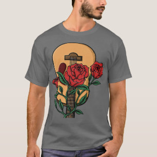 Camiseta Guitarra acústica e flor Guitarrista Presente