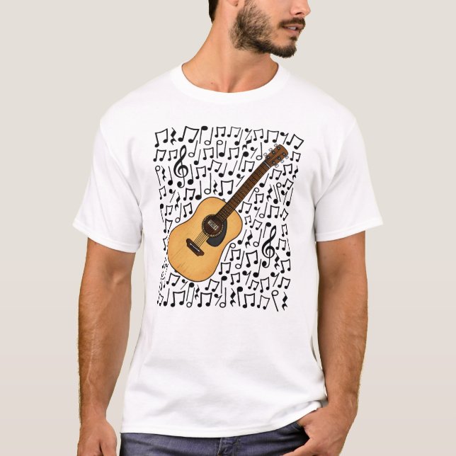 Camiseta Guitarra Acústica Notas Musicais Guitarrista (Frente)