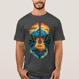 Camiseta Guitarra Acústica Pôr do Sol pelo Lago presente me