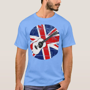 Camiseta Guitarra Acústica Reino Unido Bandeira Grã-Bretanh