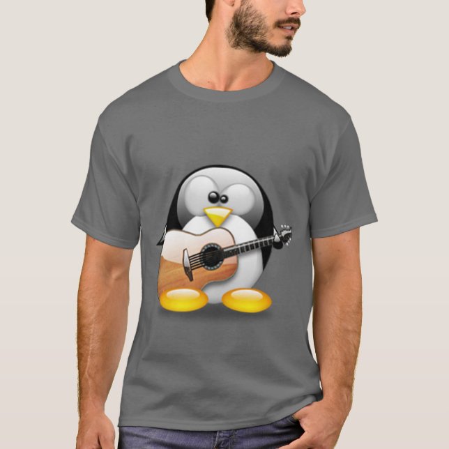 Camiseta Guitarra acústica Tux (Linux Tux) (Frente)
