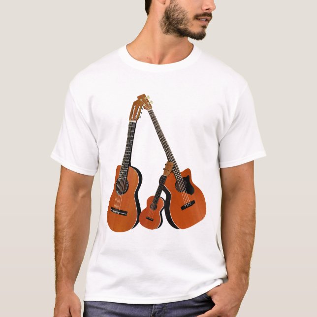 Camiseta Guitarra Acústica Ukulele e Bass Acústico (Frente)