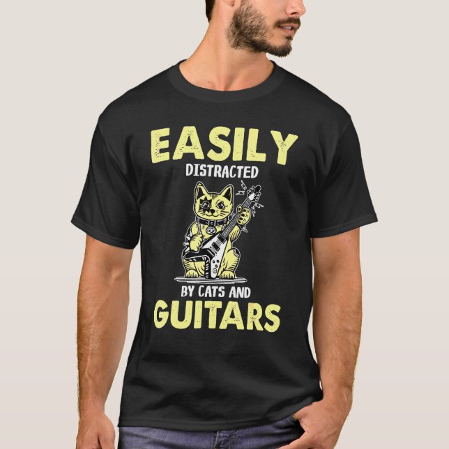 Camiseta Guitarra Brincadeira De Gato, Facilmente Distridid (Frente)