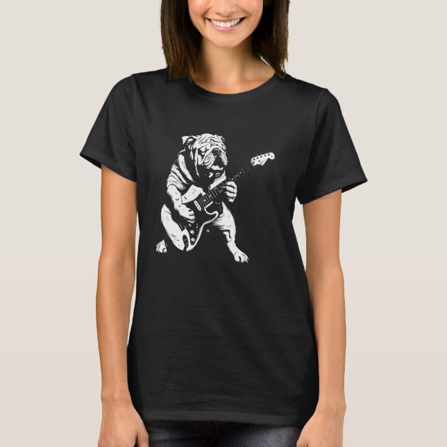 Camiseta Guitarra Canina - Pai de Buldogue Inglês Mãe (Frente)