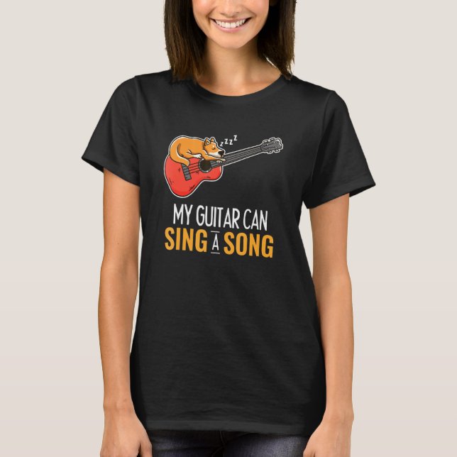 Camiseta Guitarra Cantando Uma Música Corgi Dormindo Guitar (Frente)