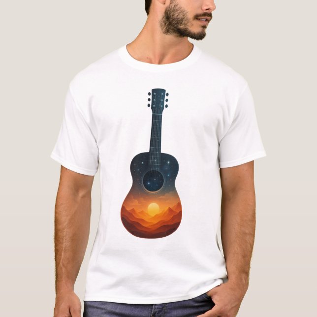 Camiseta Guitarra Cósmica Sunset - Surreal Landscape Music  (Frente)