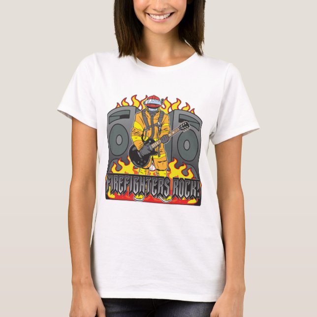 Camiseta Guitarra da rocha dos sapadores-bombeiros (Frente)