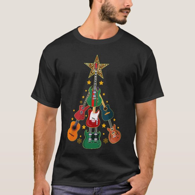 Camiseta Guitarra de Árvore de Natal Amantes de Natal (Frente)