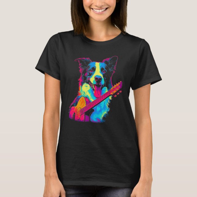 Camiseta Guitarra de Cachorro Border Collie (Frente)
