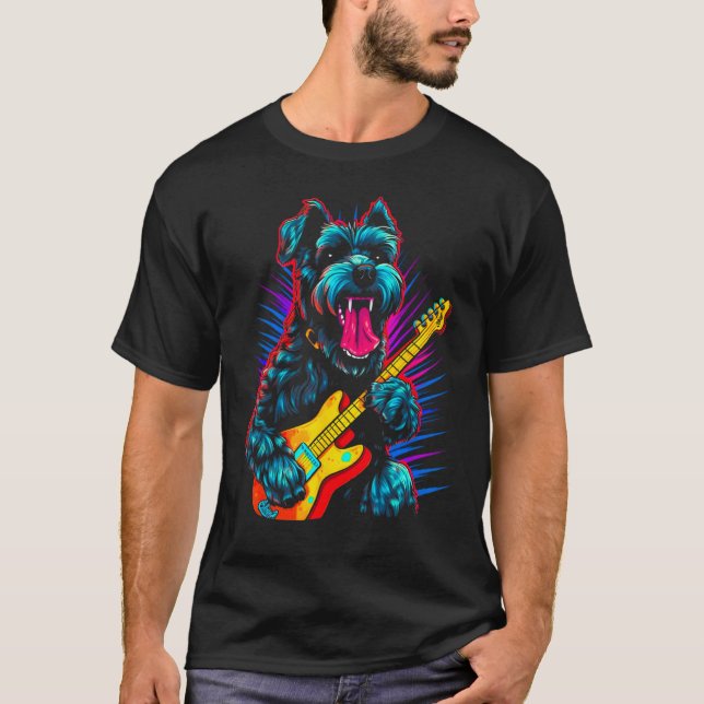 Camiseta Guitarra de cachorro Schnauzer (Frente)