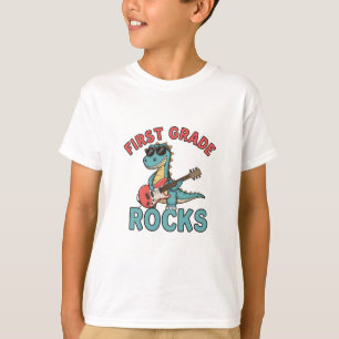 Camiseta Guitarra de Dinossauro de primeira classe de volta