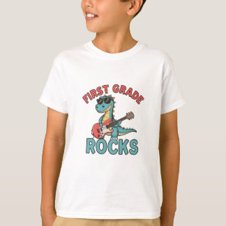 Camiseta Guitarra de Dinossauro de primeira classe de volta