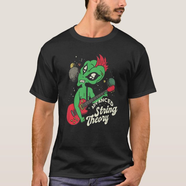 Camiseta guitarra de galáxia alienígena avançada teoria das (Frente)