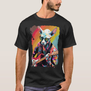 Camiseta Guitarra de Gato Sphynx Sem Pelos Pop Art
