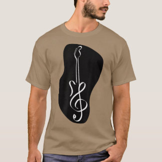 Camiseta Guitarra de Nota de Música Cuta FormaPreta e Branc