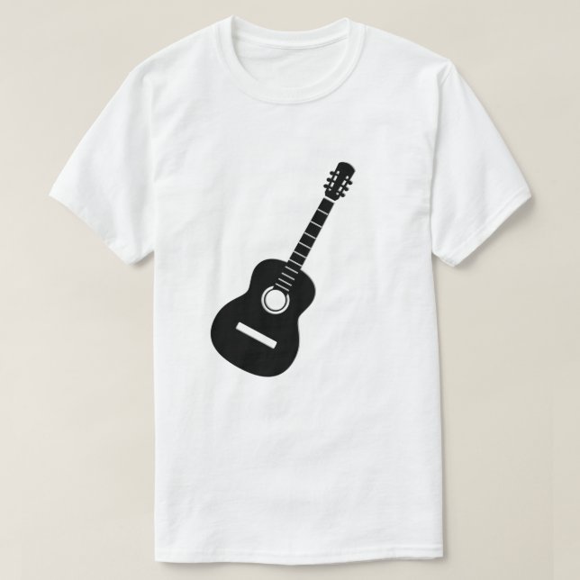 Camiseta Guitarra de Silhueta Preta Design única em T branc (Frente do Design)