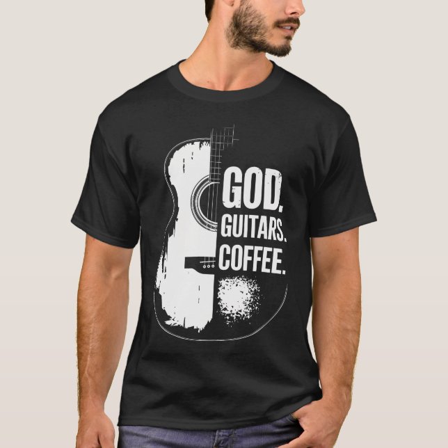 Camiseta Guitarra Deus Café Cristão Guitarrista E Amante De (Frente)