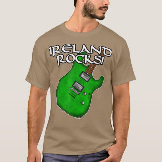 Camiseta Guitarra Dia de São Patrício Irlanda Rochas Elétri