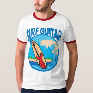 Camiseta Guitarra do surf: Guitarra vermelha na prancha.