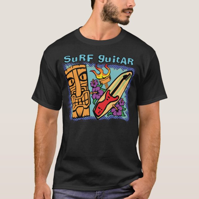 Camiseta Guitarra do surf: Tiki w/Torch e hibiscus (Frente)