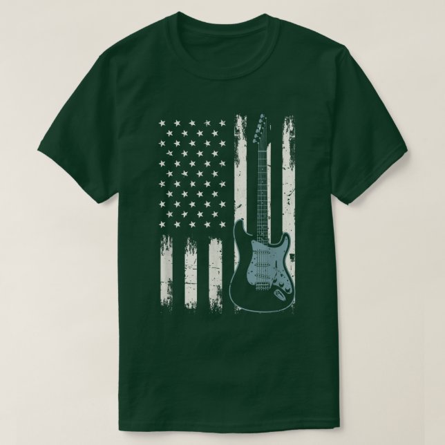 Camiseta Guitarra Elétrica de Bandeira dos EUA 2994 (Frente do Design)