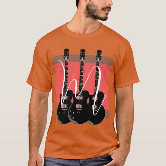 Camiseta Guitarra Elétrica de pop Art Monograma Laranja Ini (Frente)
