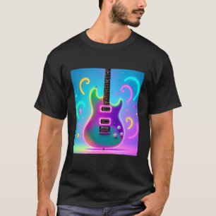 Camiseta Guitarra Elétrica Neon - Arte Musical Retro Synthw