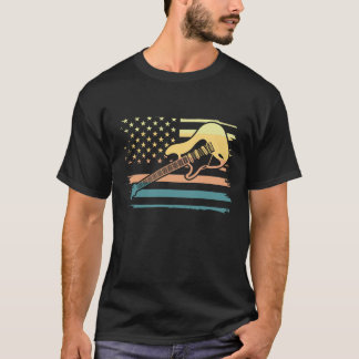 Camiseta Guitarra Elétrica Retro USA Flag T-Shirt