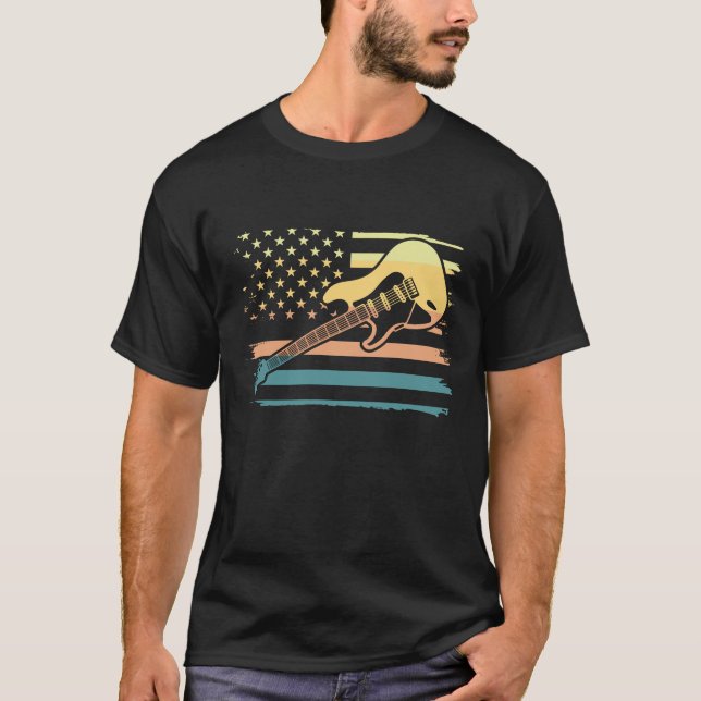 Camiseta Guitarra Elétrica Retro USA Flag T-Shirt (Frente)