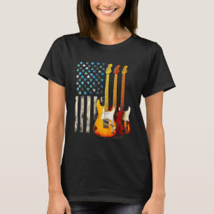 Camiseta Guitarra Elétrica Rock N Roll Retro Bandeira Ameri