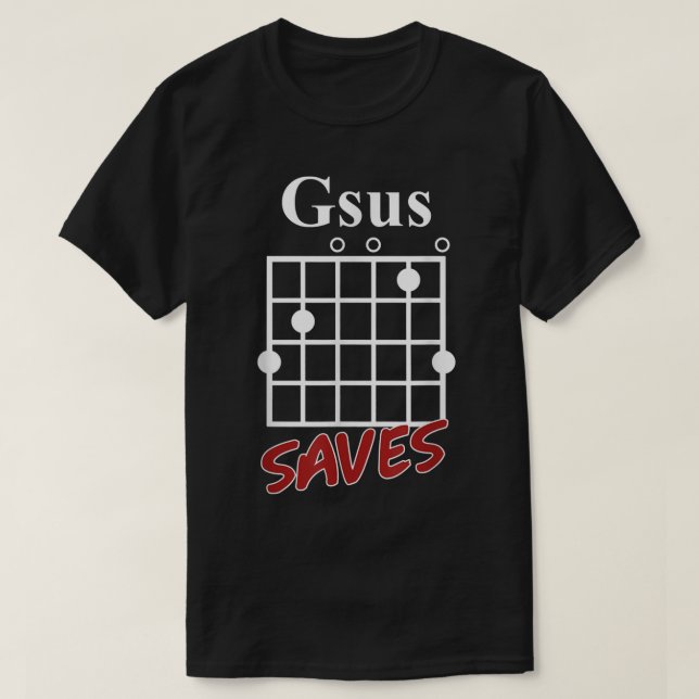 Camiseta Guitarra Gsus salva presentes engraçados 975 (Frente do Design)