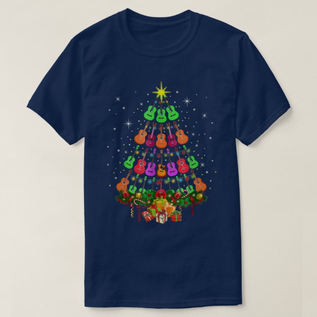 Camiseta Guitarra legal Árvore de Natal Amantes de Natal (Frente do Design)