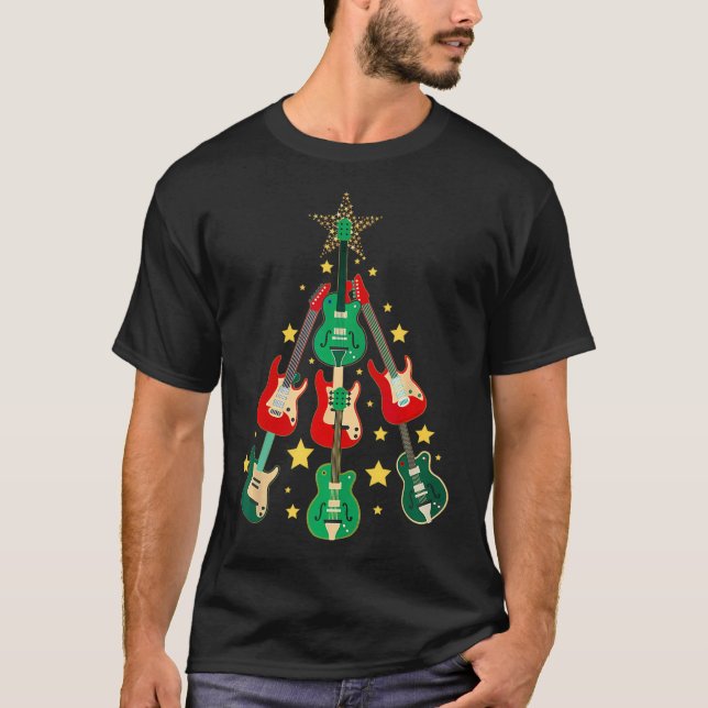 Camiseta Guitarra legal Árvore de Natal Amantes de Natal (Frente)