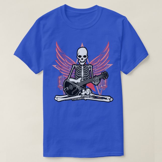 Camiseta Guitarra Música Lover Skeleton Wings Angel Guitar  (Frente do Design)