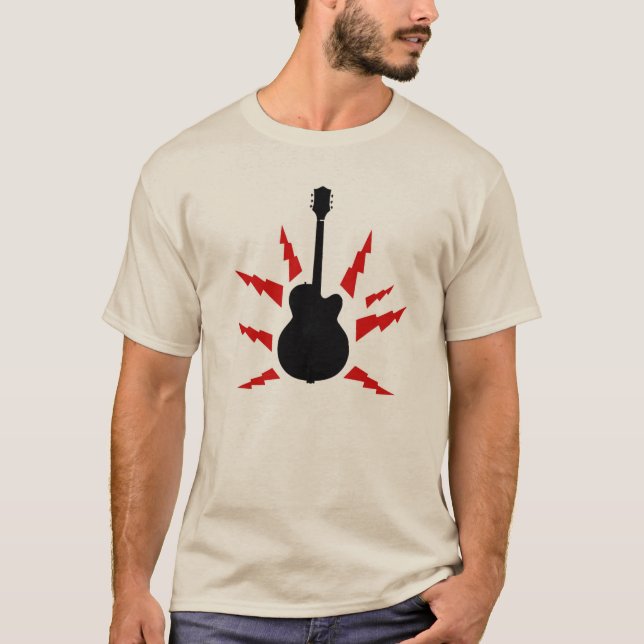 Camiseta guitarra preta com raio vermelho (Frente)