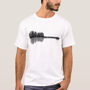 Camiseta Guitarra Silhueta Cidade Minimalista Arte Musical