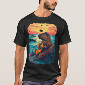 Camiseta Guitarra Tocando Capybara Tropical Sunset 1
