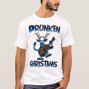 Camiseta Guitarra Tocando Reindeer Bêbado no Natal Feio