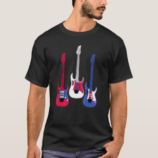 Camiseta Guitarra Vermelha da Bandeira Americana Patriótica
