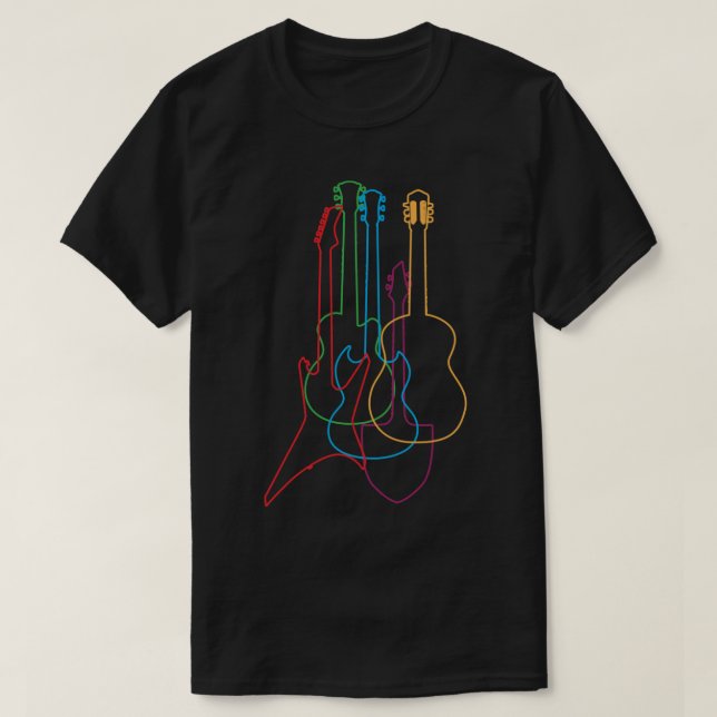 Camiseta Guitarras Coloridas Giftee Clássica Acústica Elétr (Frente do Design)