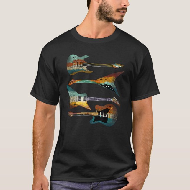 Camiseta Guitarras de Estilo Retro, Músicos com Dificuldade (Frente)