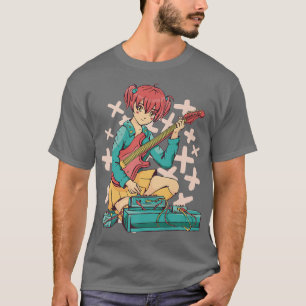 Camiseta Guitarrista Animadora Tocando Violão Com Colo Azul