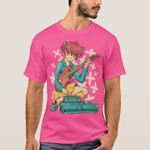 Camiseta Guitarrista Animadora Tocando Violão Com Colo Azul