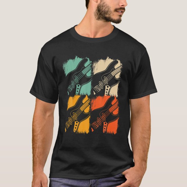 Camiseta Guitarrista Bass, pop Art, Guitarra De Bass Retro  (Frente)