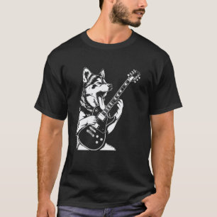 Camiseta Guitarrista Canino Guitarra - Pai Mãe Husky Siberi